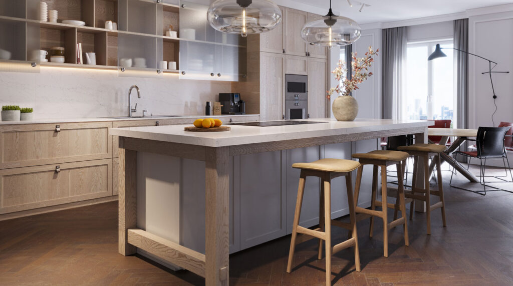 Beautiful Kitchen countertop of the stone Carrara Marmi