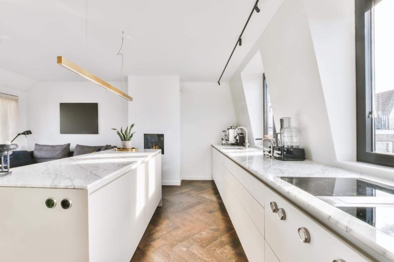 Contemporary kitchen remodel with marble top Peoria Illinois