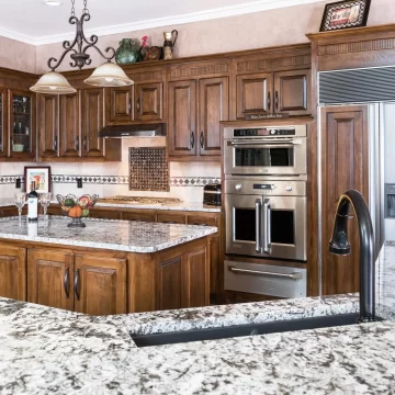 Polished stone slab showcasing granite quartz mix